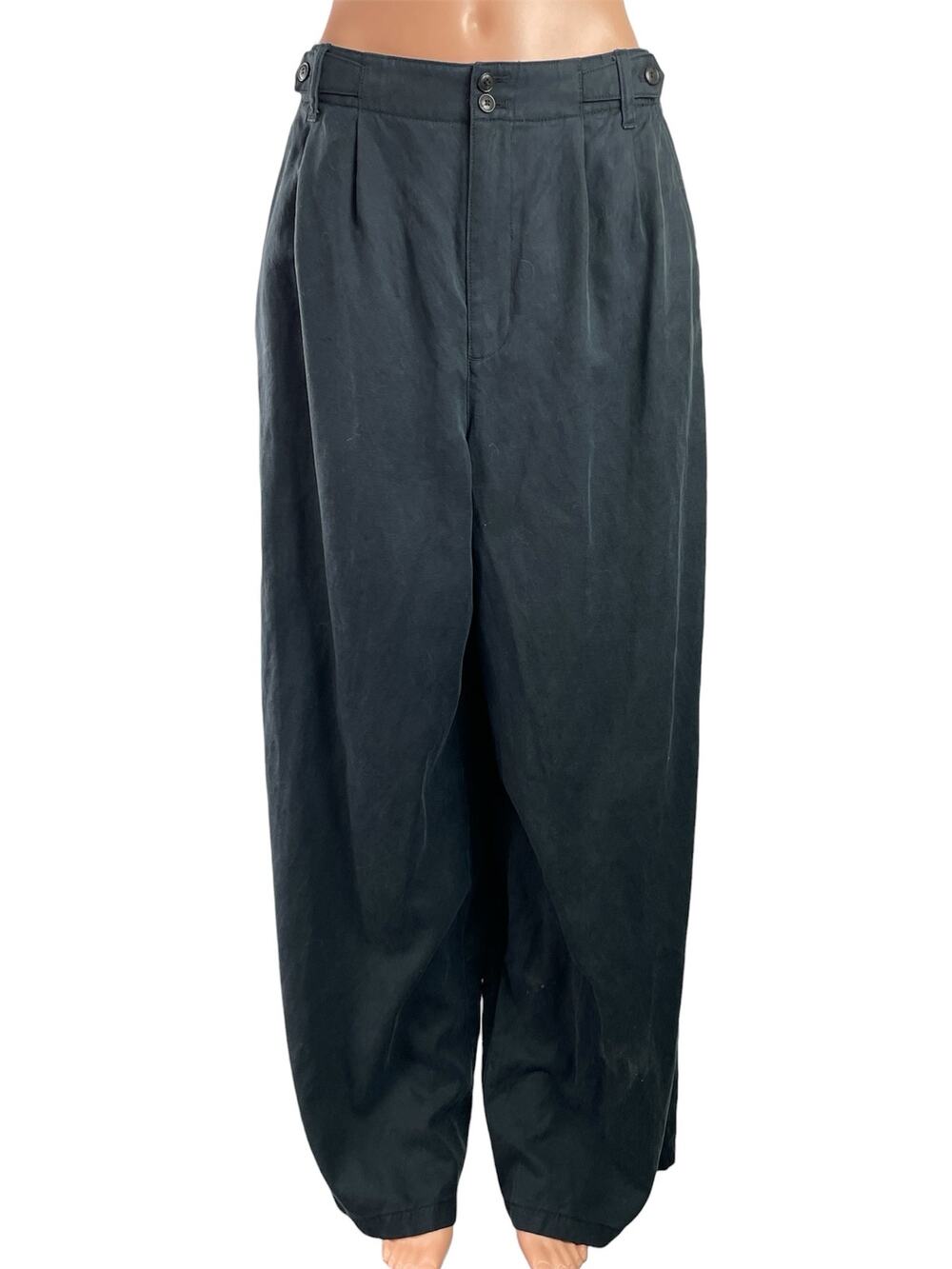 Madewell Womens Black Linen Blend Pleated Wide Leg Baggy Trousers Pants Size 10T